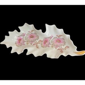 Vintage Bavaria Trinket Dish Old Nuremberg Leaf Shaped Germany Gilded Floral